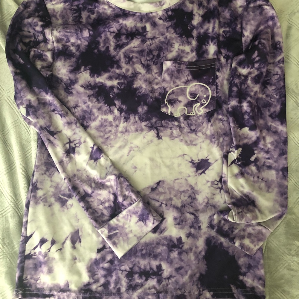 Purple tie-dye Ivory Ella elephant shirt.